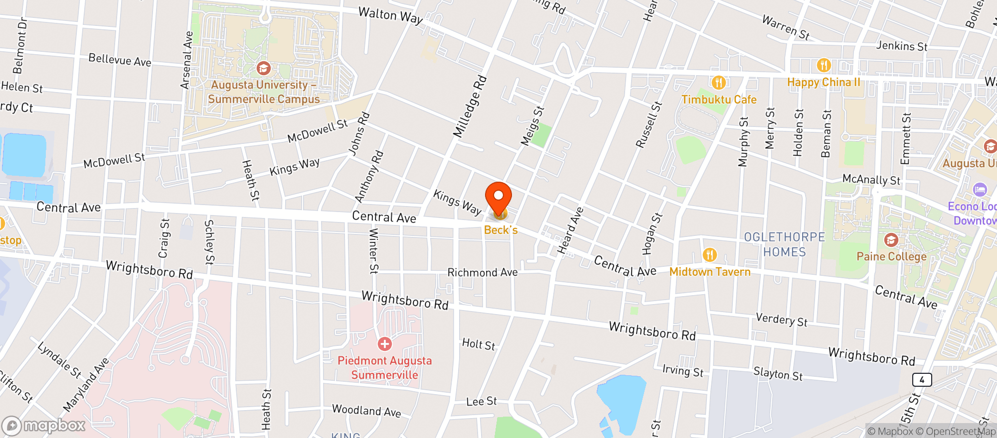 Map showing Becks Restaurant