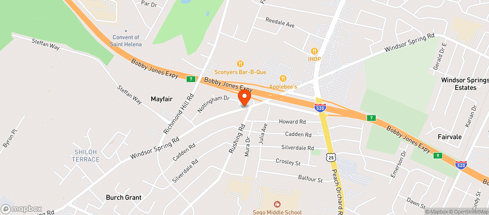 Map showing Applebees Neighborhood Grill & Bar
