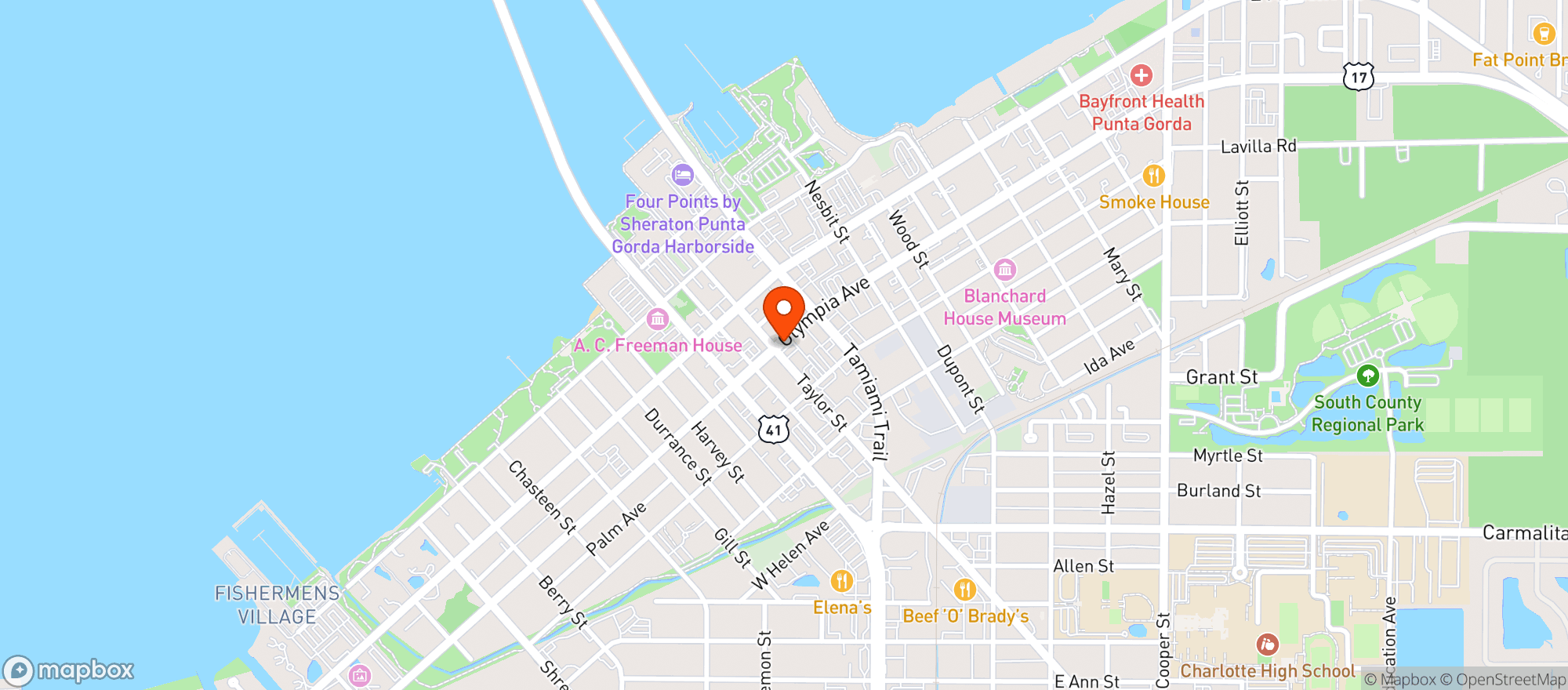Map showing Sandras Restaurant