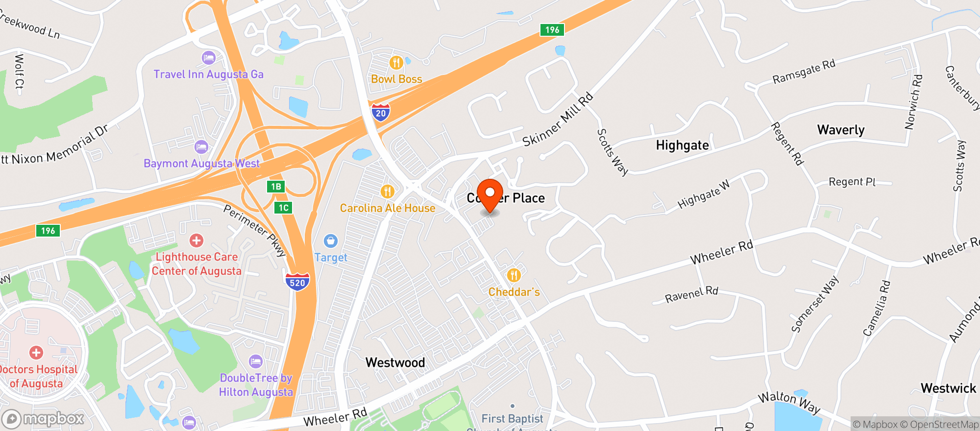 Map showing Bar West Martini Lounge