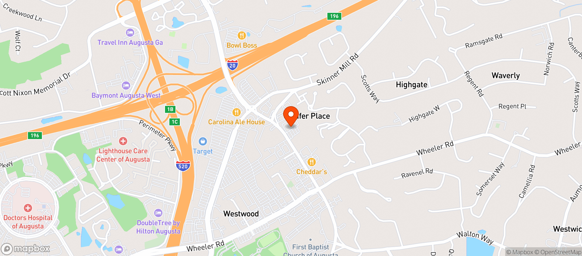 Map showing Augusta Sports Bar
