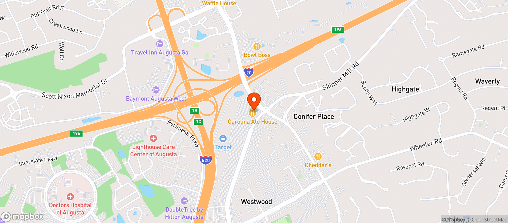 Map showing Carolina Ale House