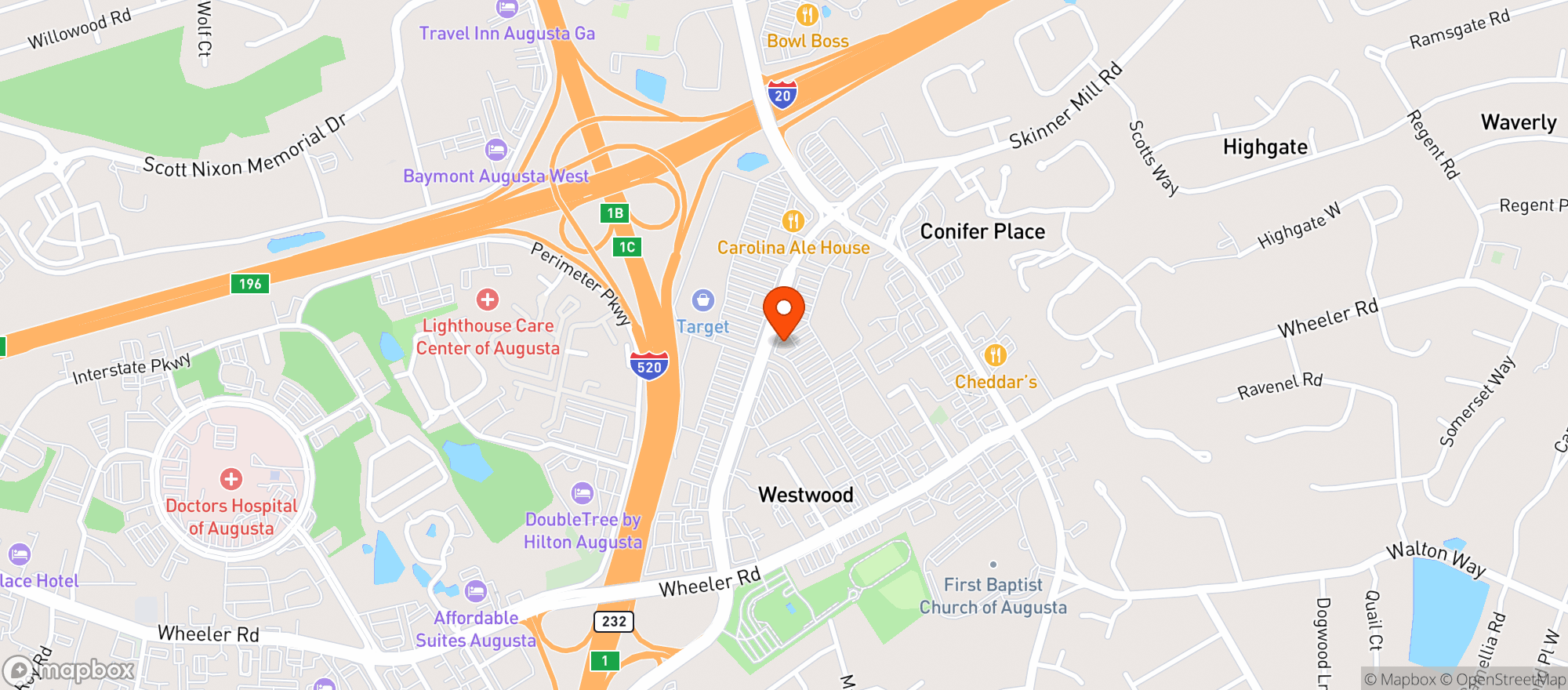 Map showing Vitamin Shoppe - Augusta