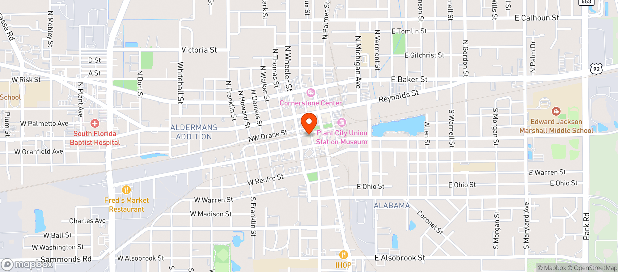 Map showing Roots Tap Room & Wine Bar