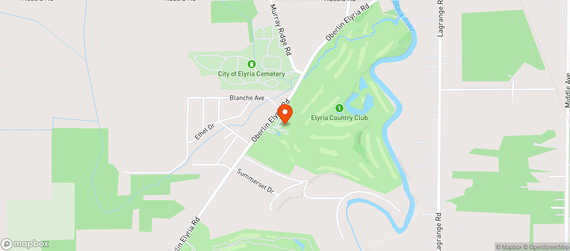 Map showing Elyria Country Club