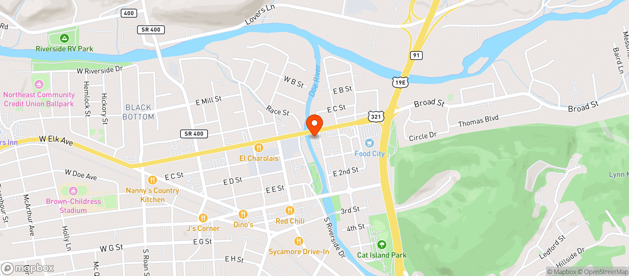 Map showing Doe River Wine & Spirits
