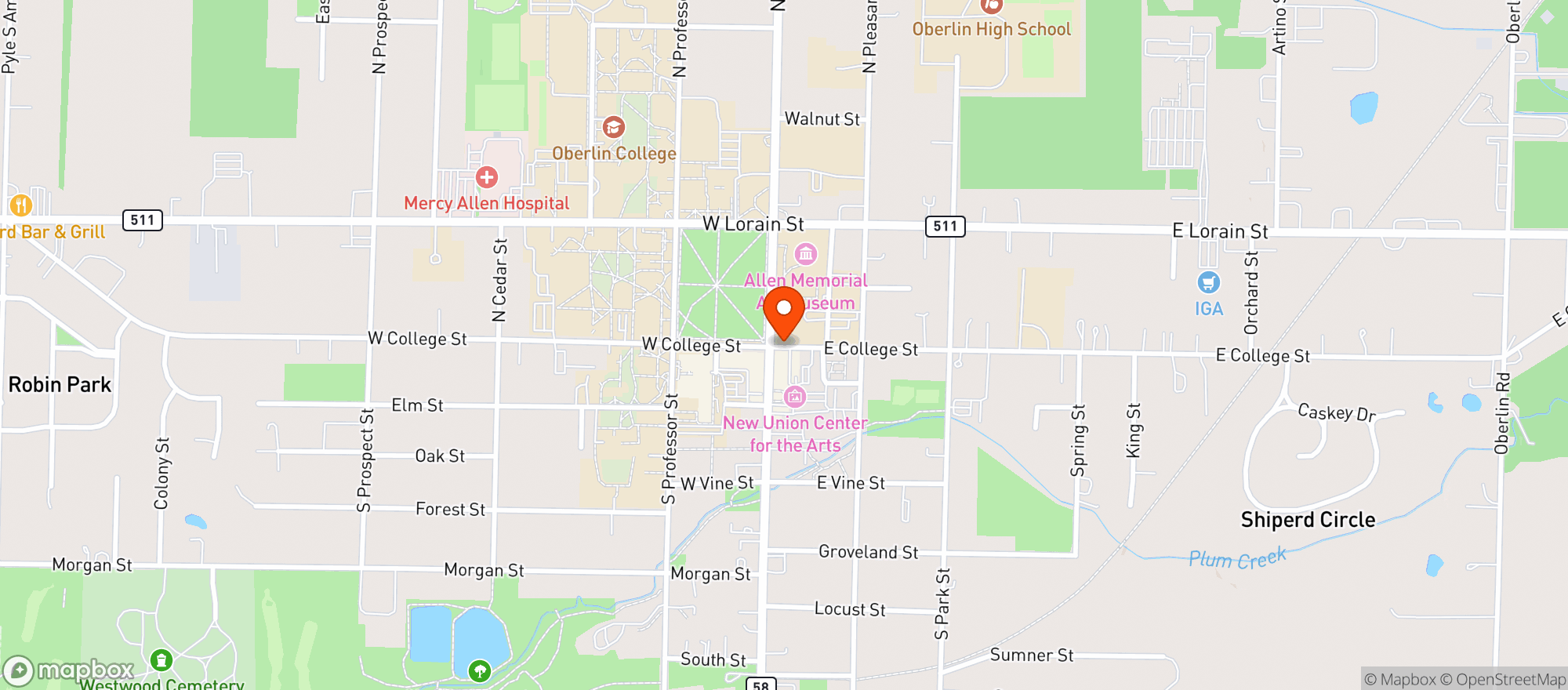 Map showing The Hotel At Oberlin