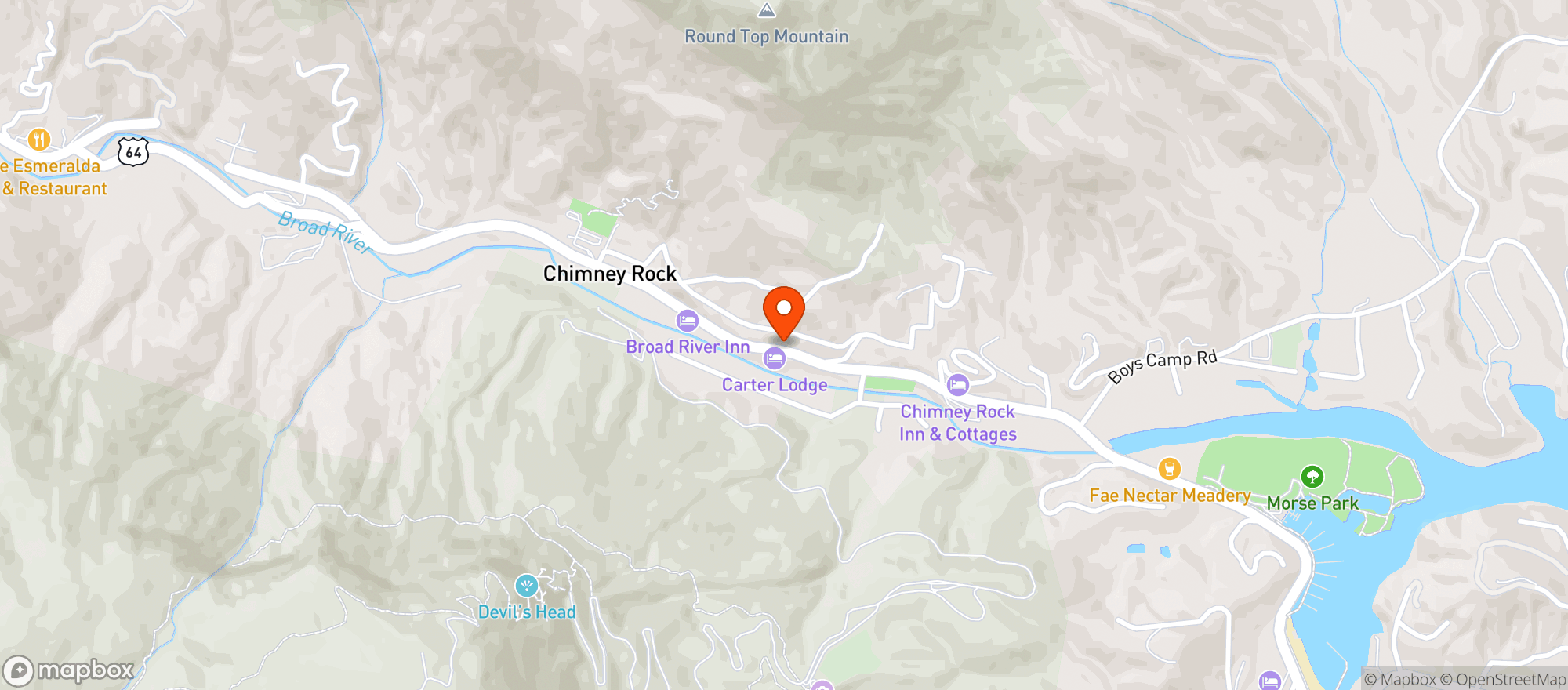 Map showing Chimney Rock Essentials