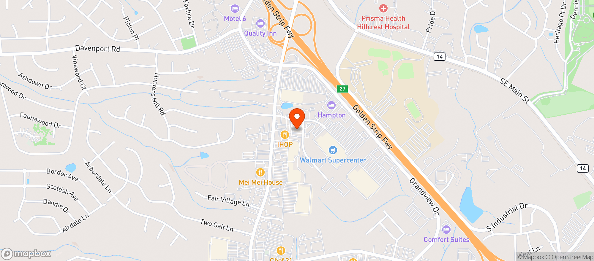 Map showing Wine Barn - Simpsonville (gvl Liq)