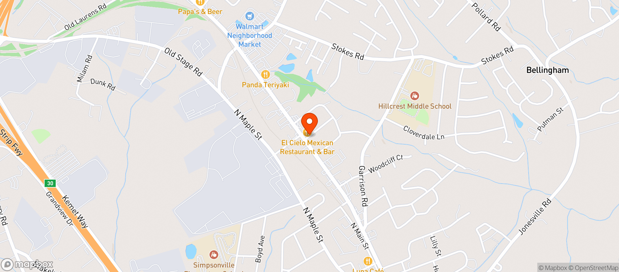 Map showing El Cielo Mexican Restaurant