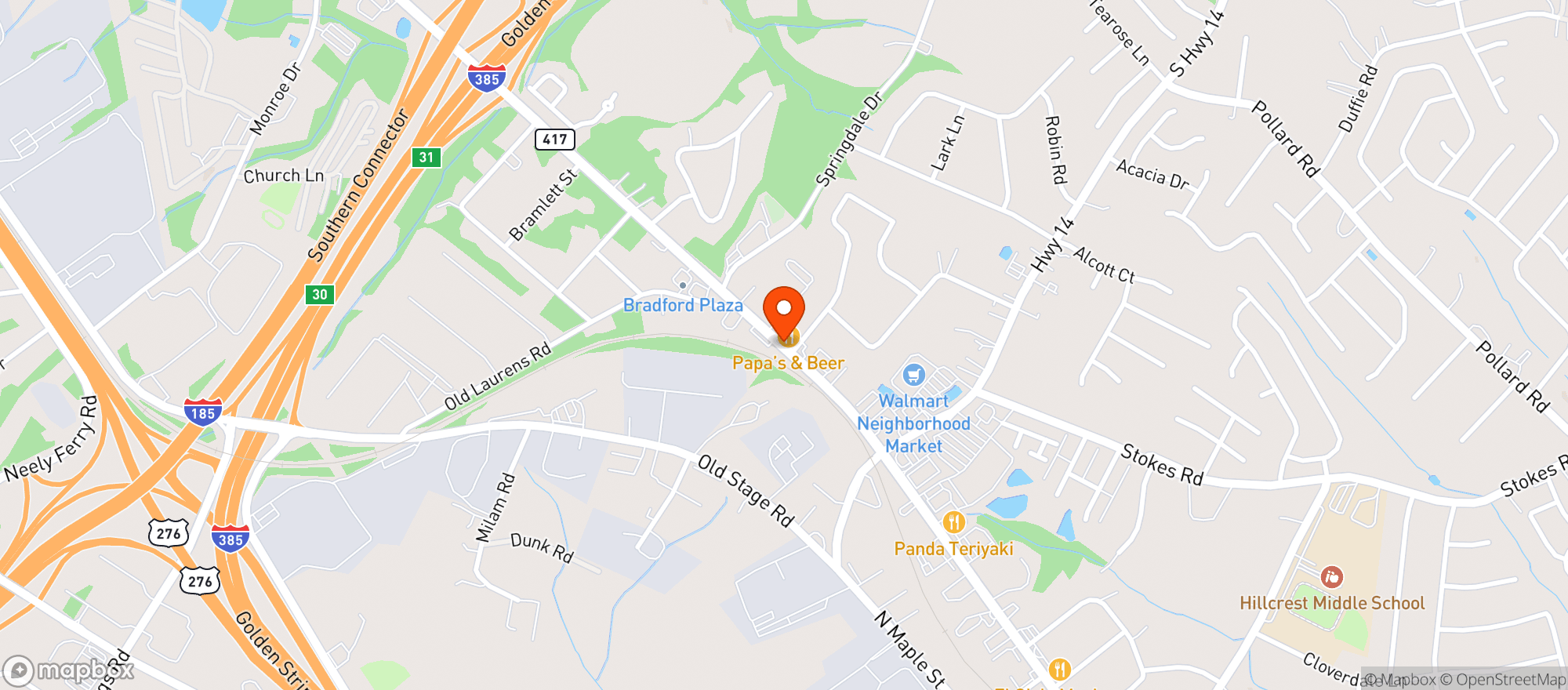 Map showing Papas & Beer Mexican Restaurant