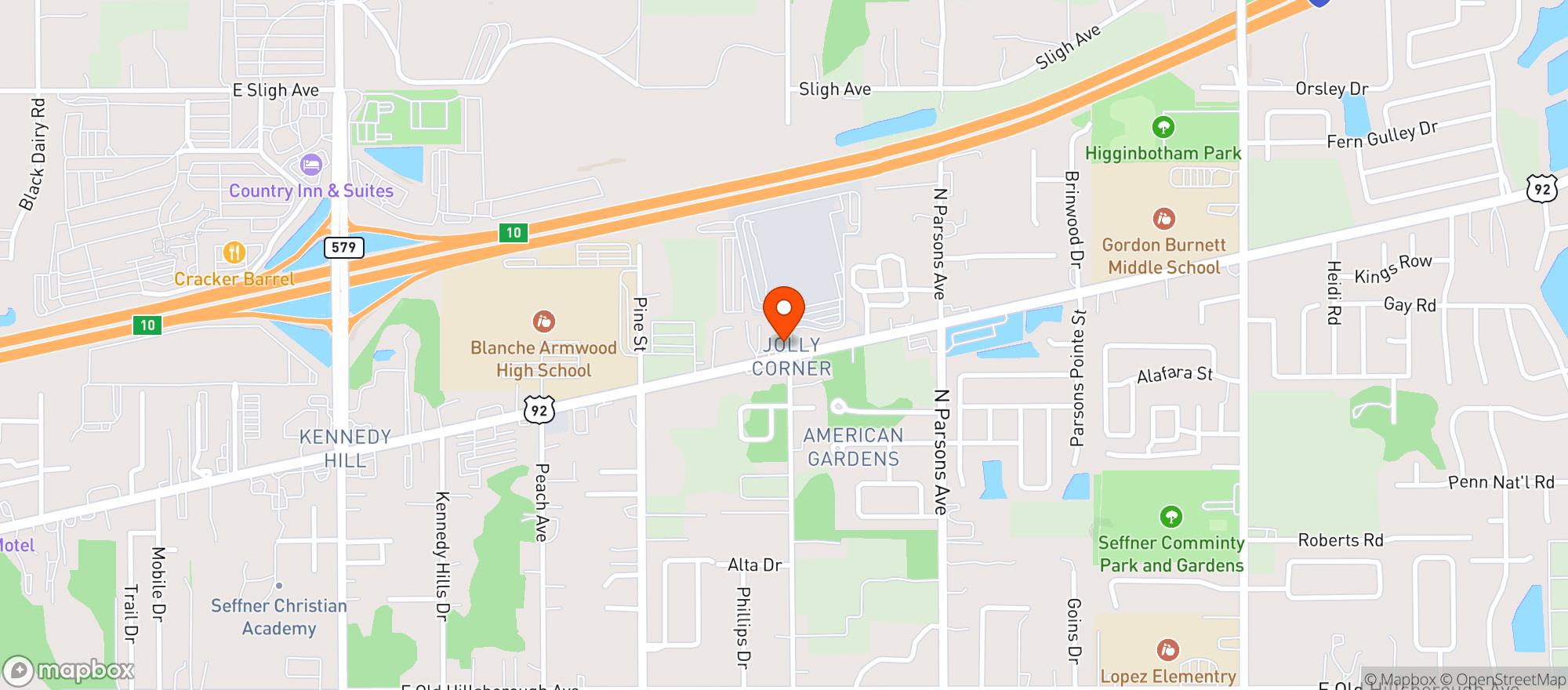 Map showing Seffner Tiki Hut Bar&gril