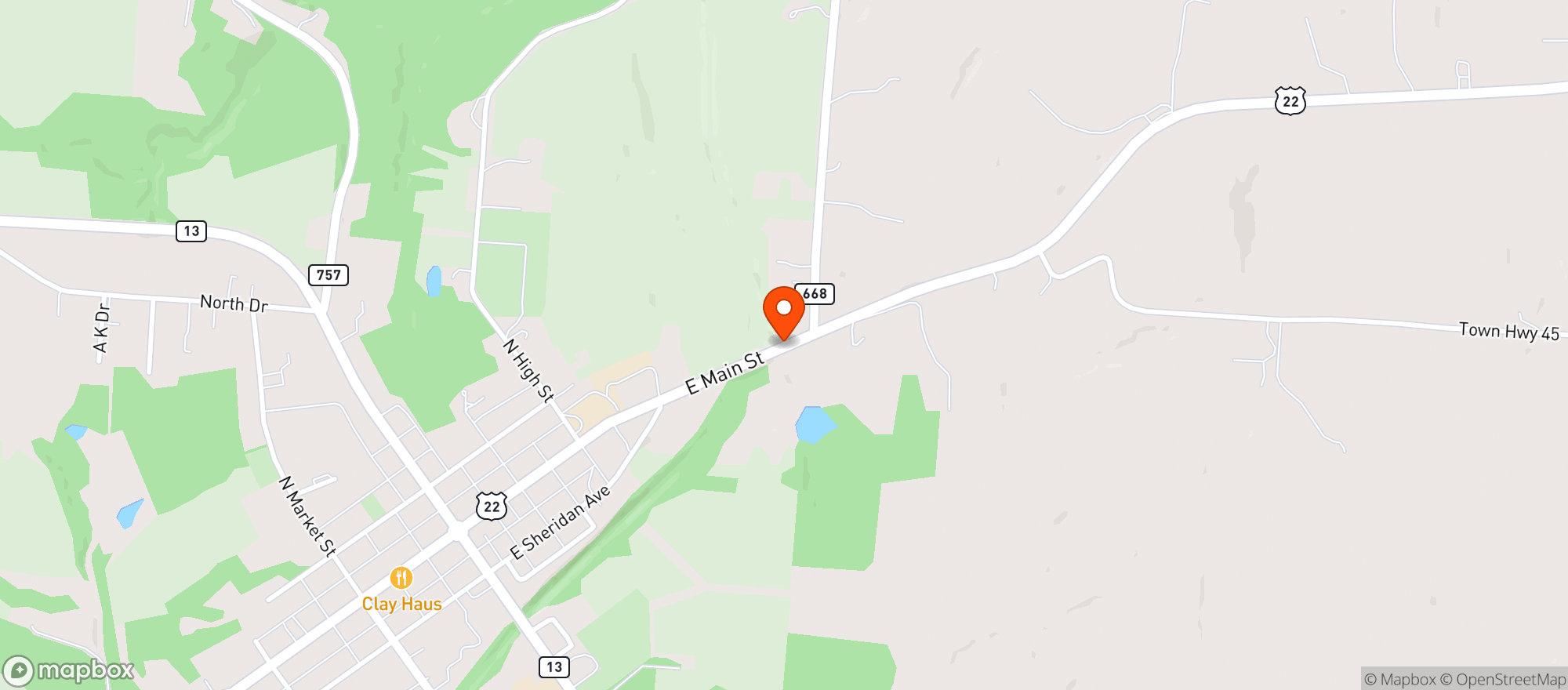 Map showing B & K Drive Thru