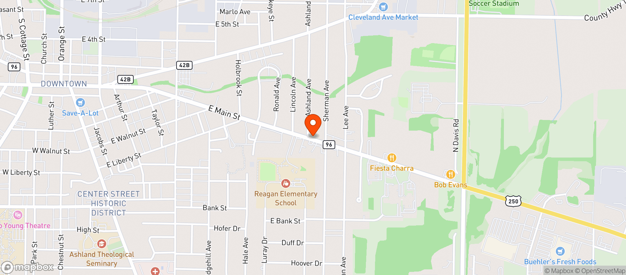 Map showing Friendly Exp 6 - Main St