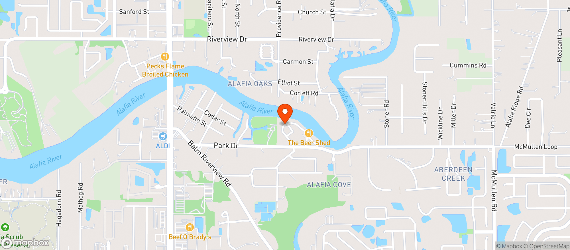 Map showing (b) Alafia Rivr Beer Shed