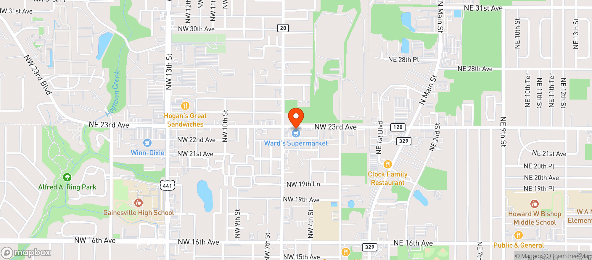 Map showing Wards Supermarket