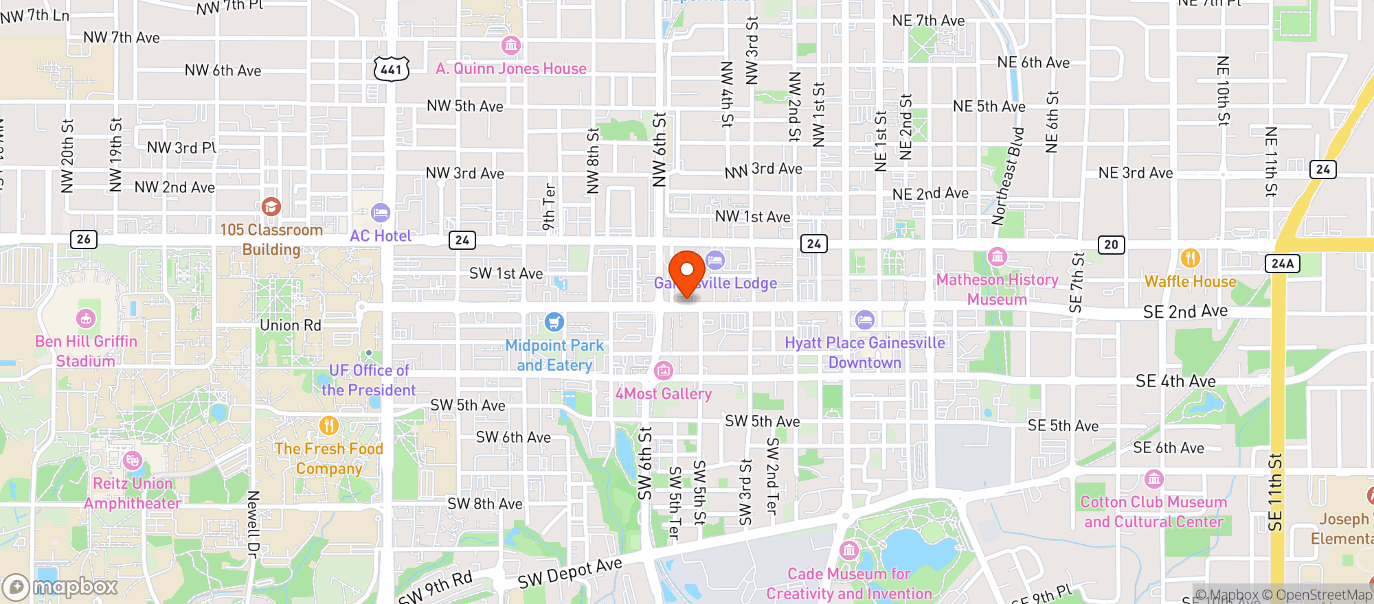 Map showing The Corner Store