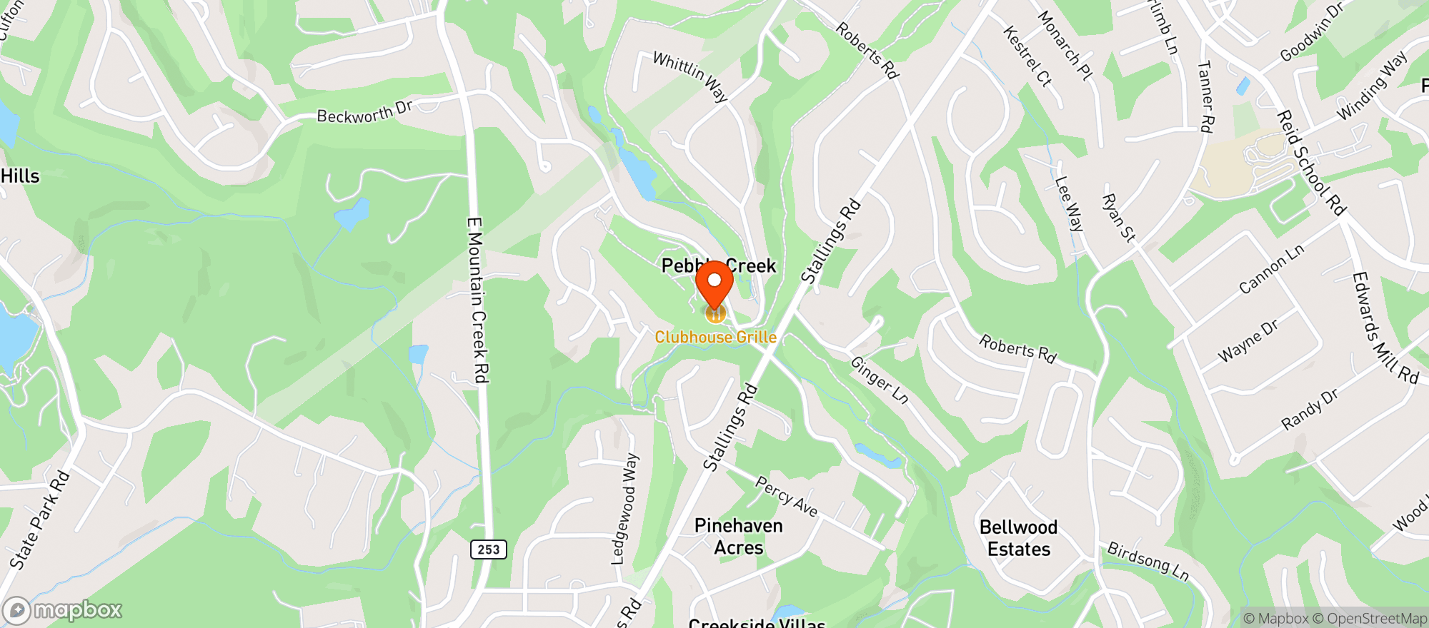 Map showing Pebble Creek Golf Course