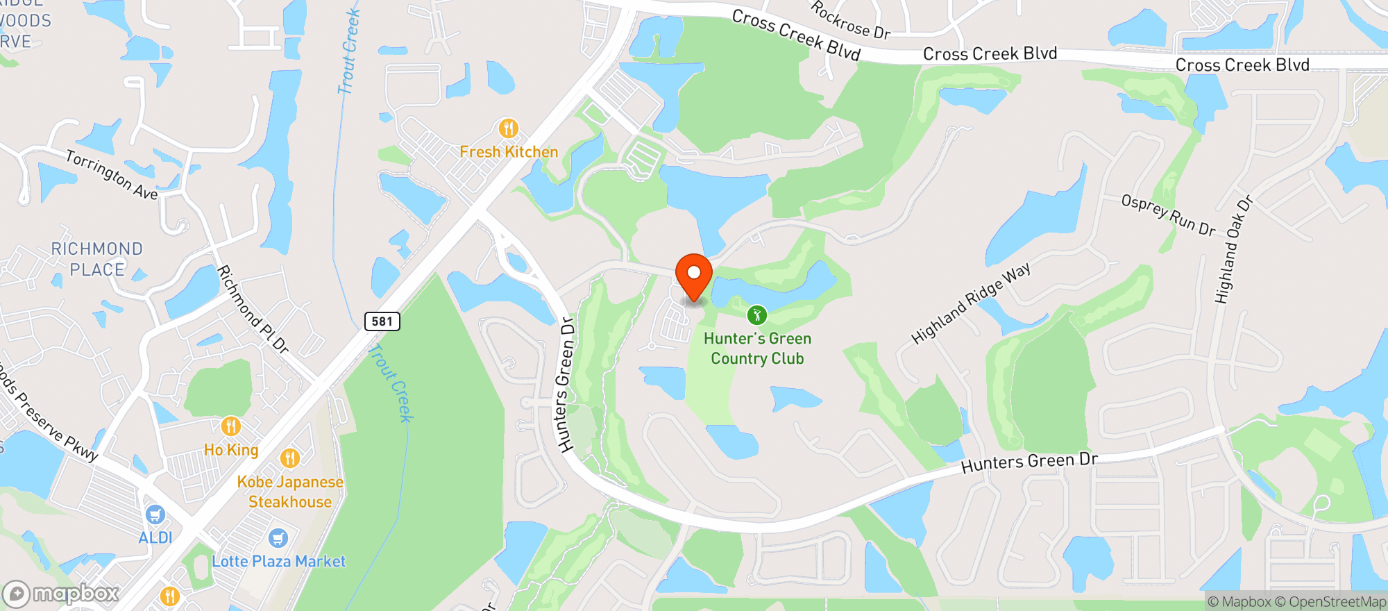 Map showing Hunter's Green Country Club