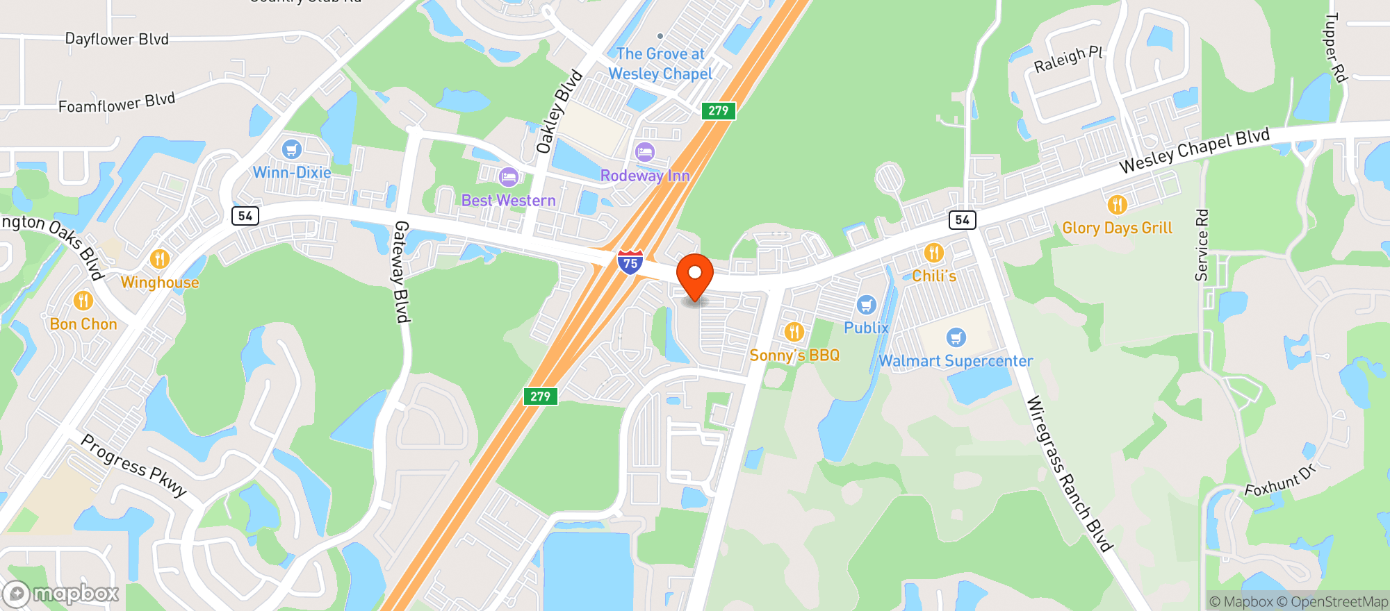 Map showing WESLEY CHAPEL LIQUORS AND CIGARS