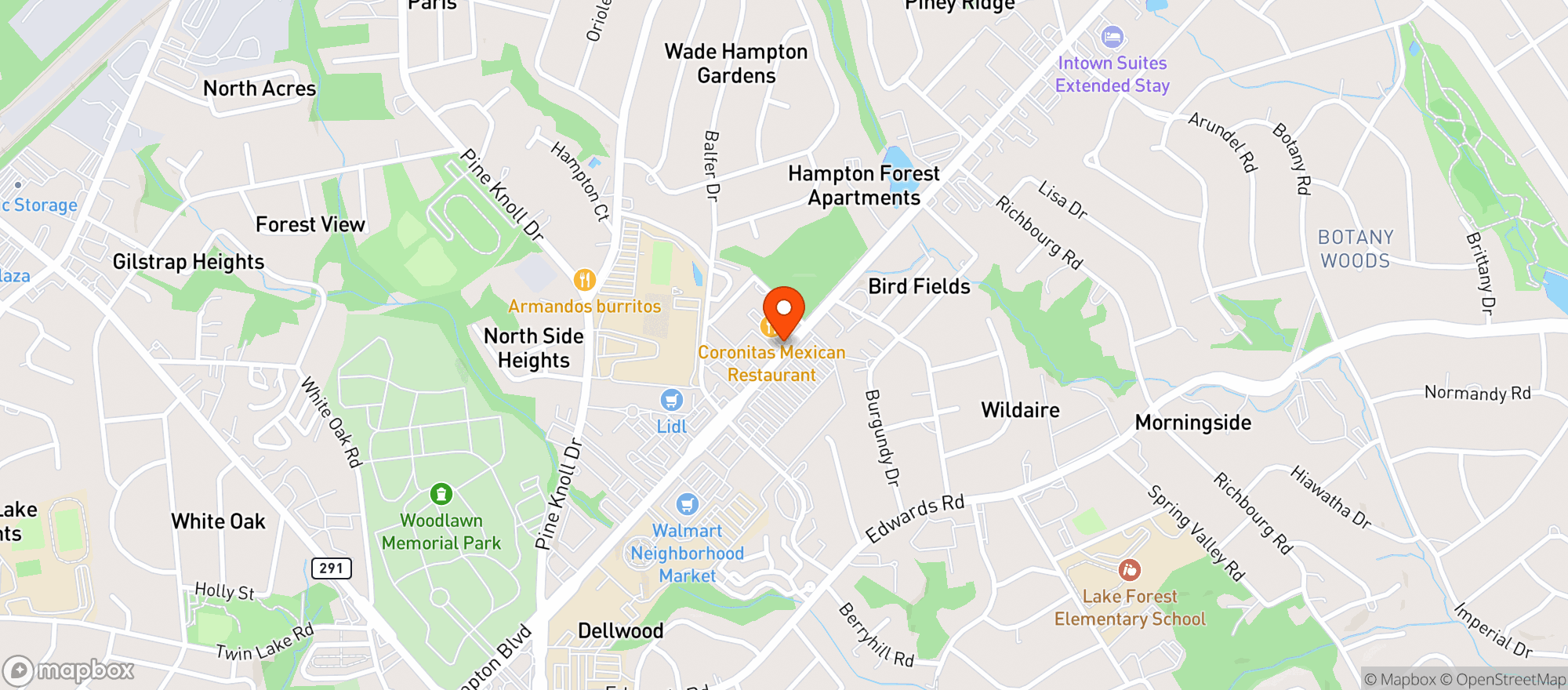Map showing Coronitas Mexican Restaurant
