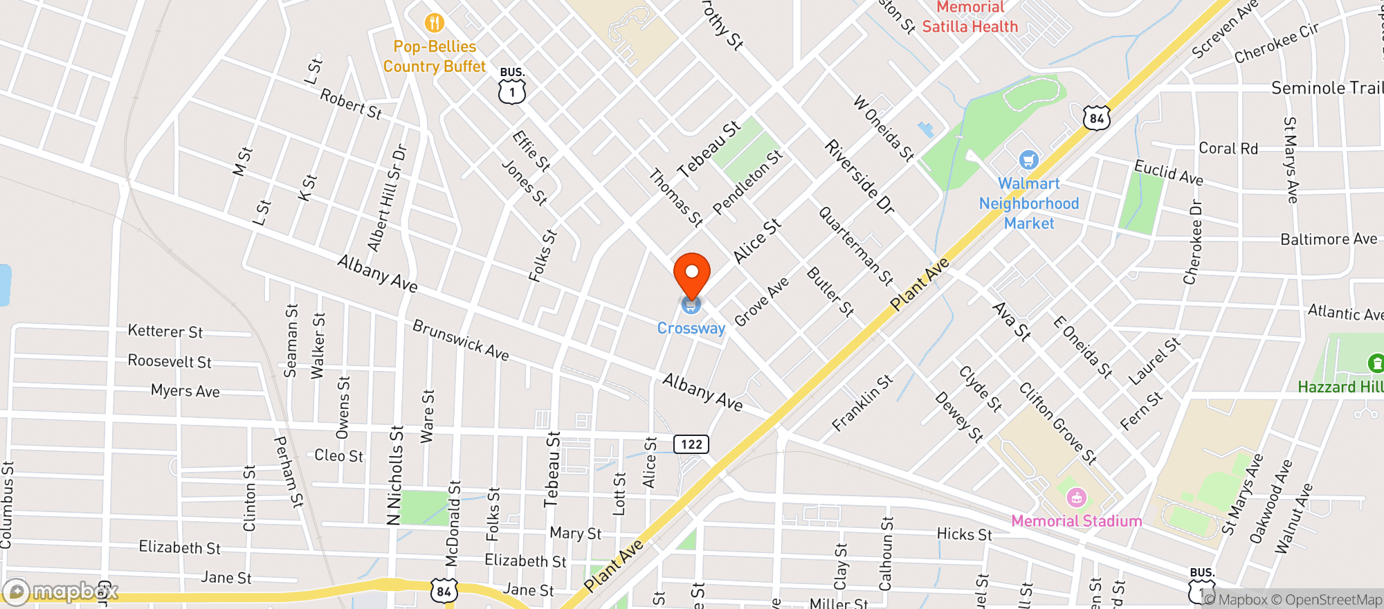 Map showing Crossway Cigarette & Beer