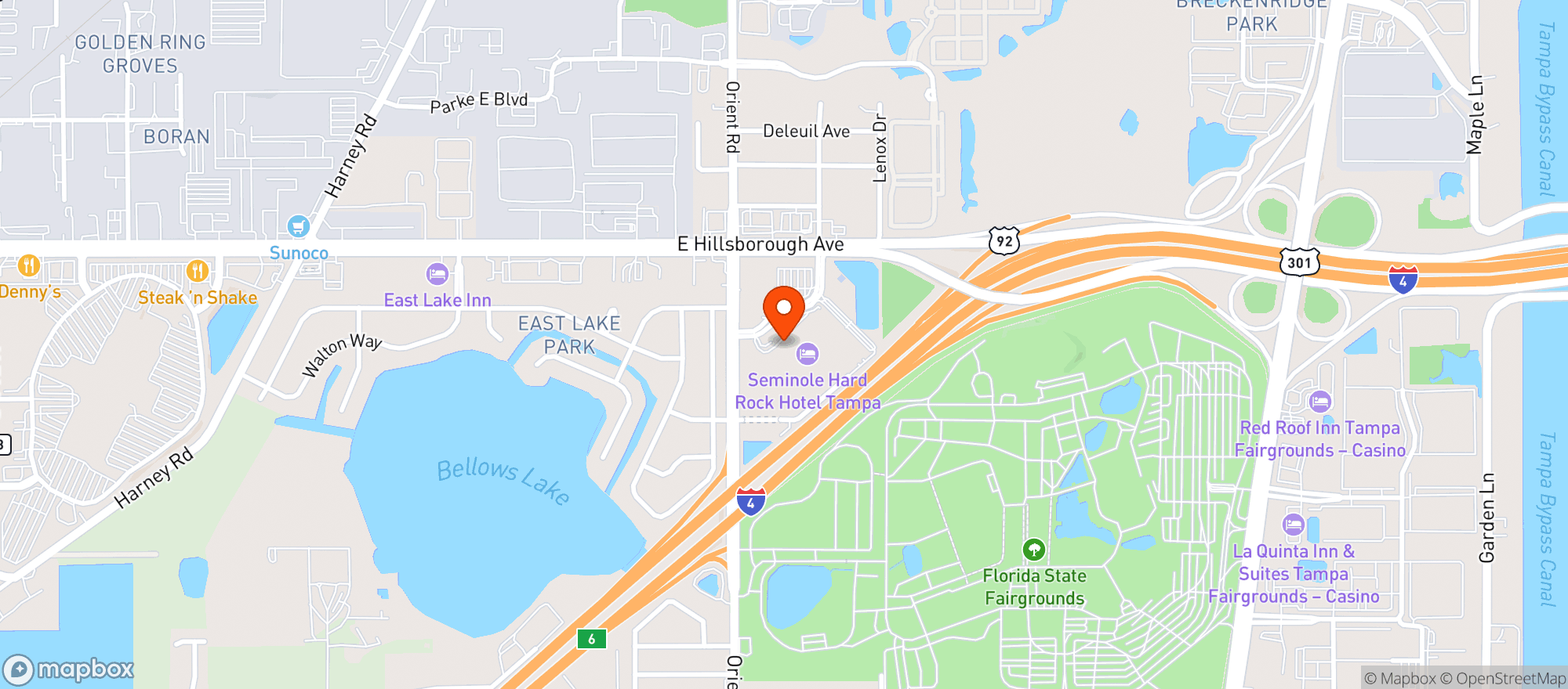 Map showing Seminole Hard Rock Casino