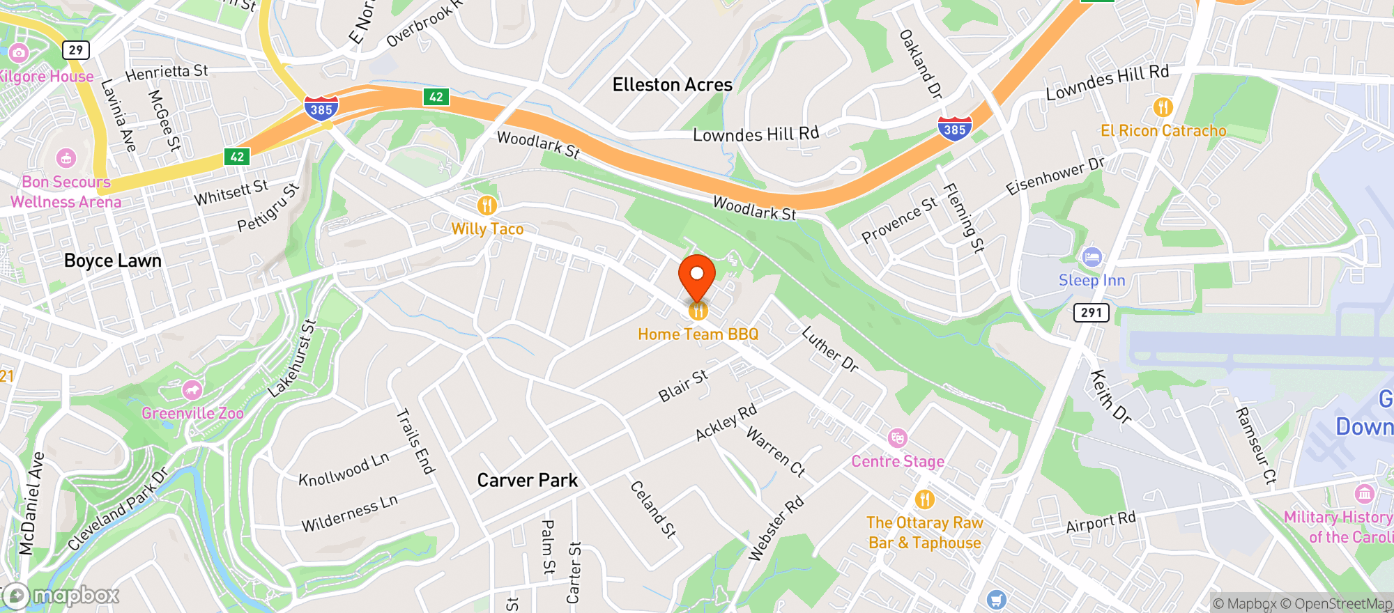 Map showing Home Team Bbq