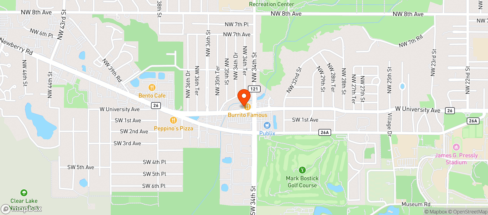 Map showing Sunflower Health Foods - Gainesville