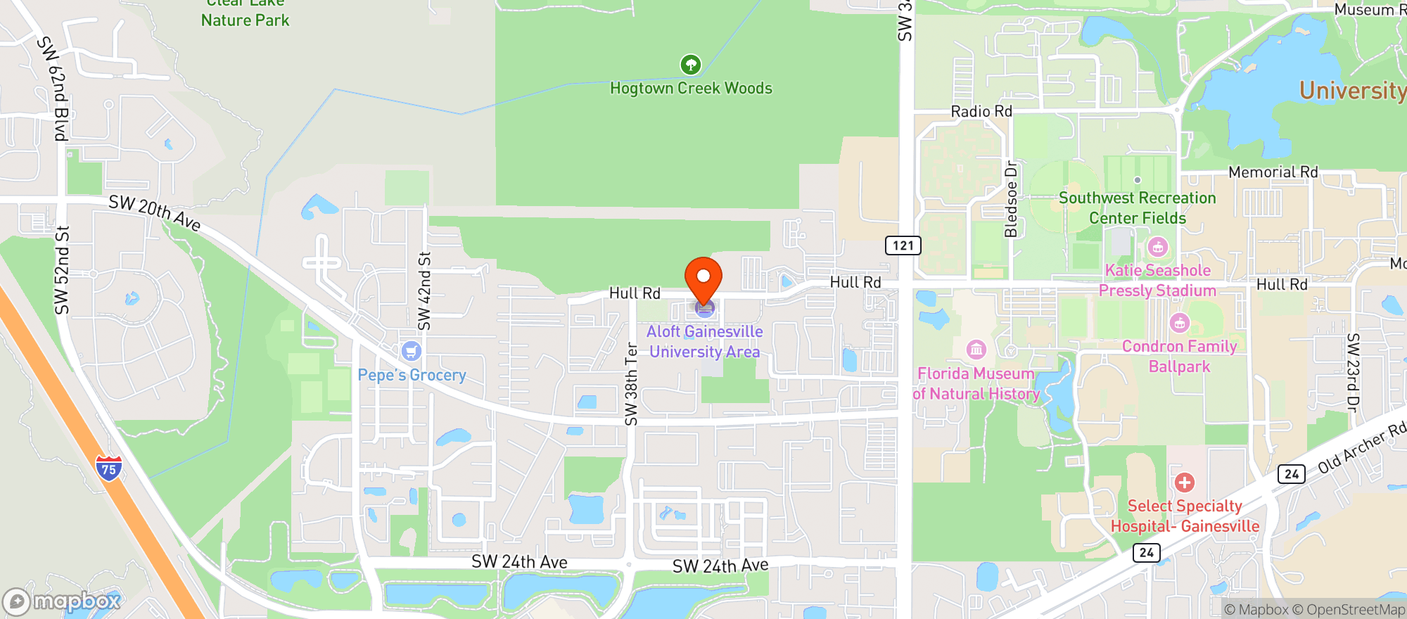 Map showing Aloft Gainesville