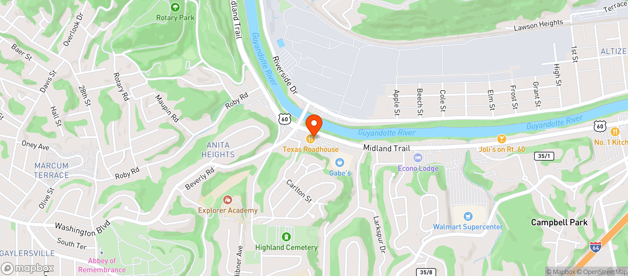 Map showing Texas Roadhouse