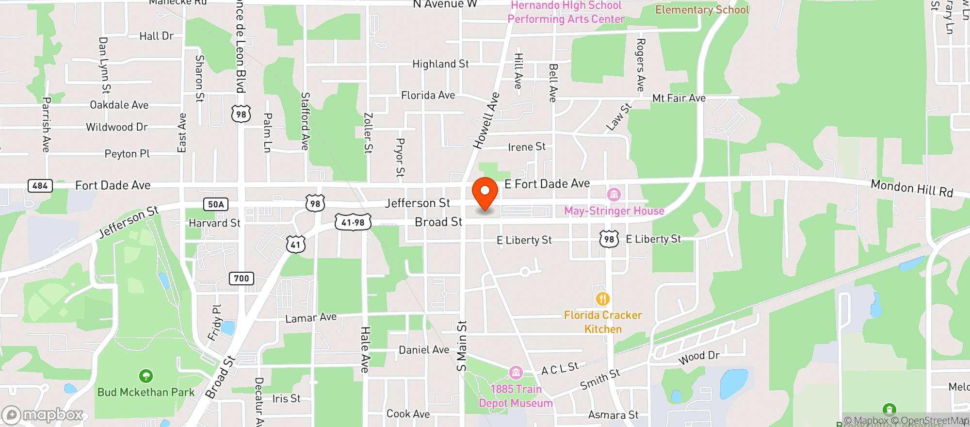Map showing Hernando County Courthouse