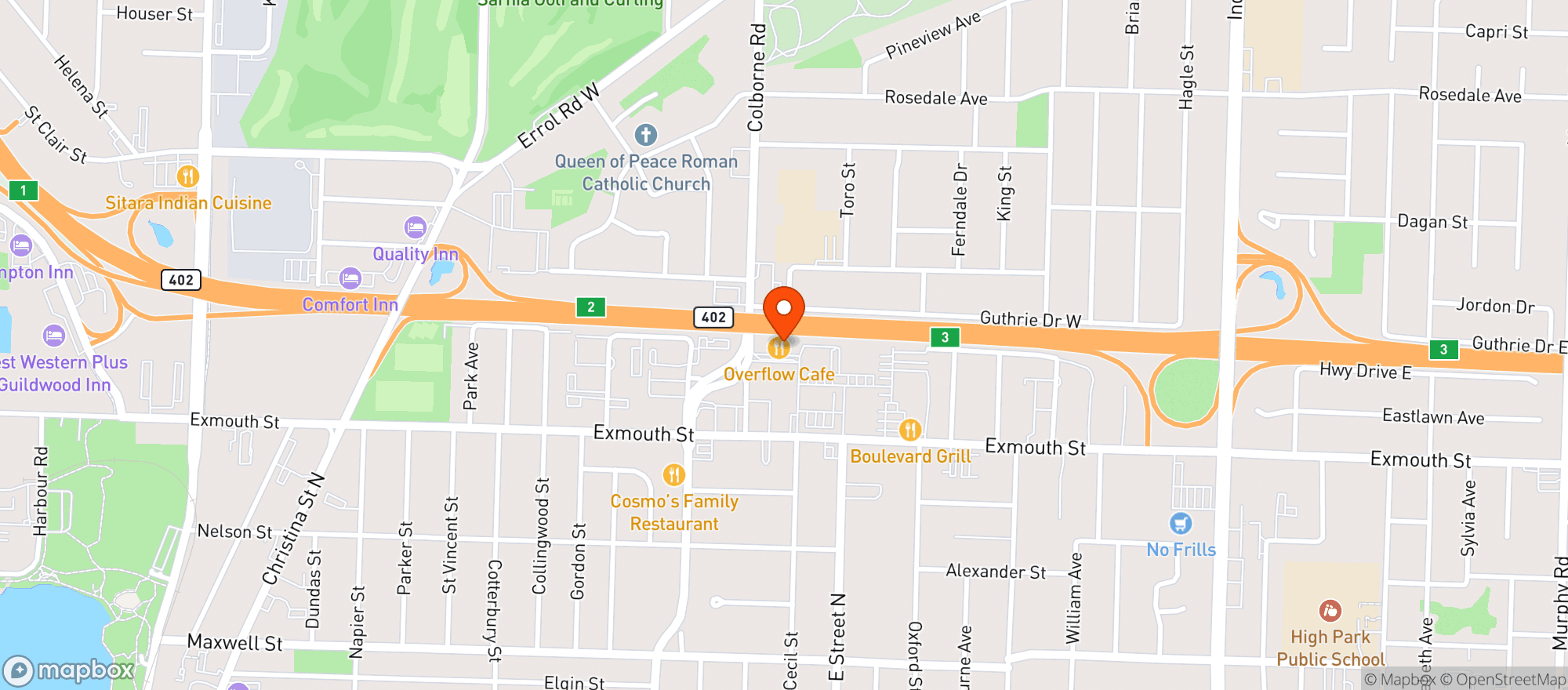 Map showing The Waterbug Health Food Store