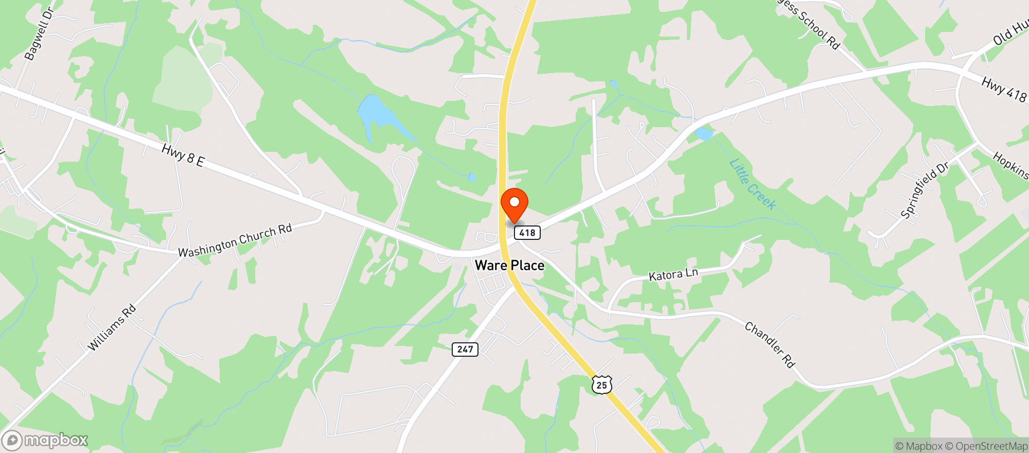 Map showing Pelzer Food Mart