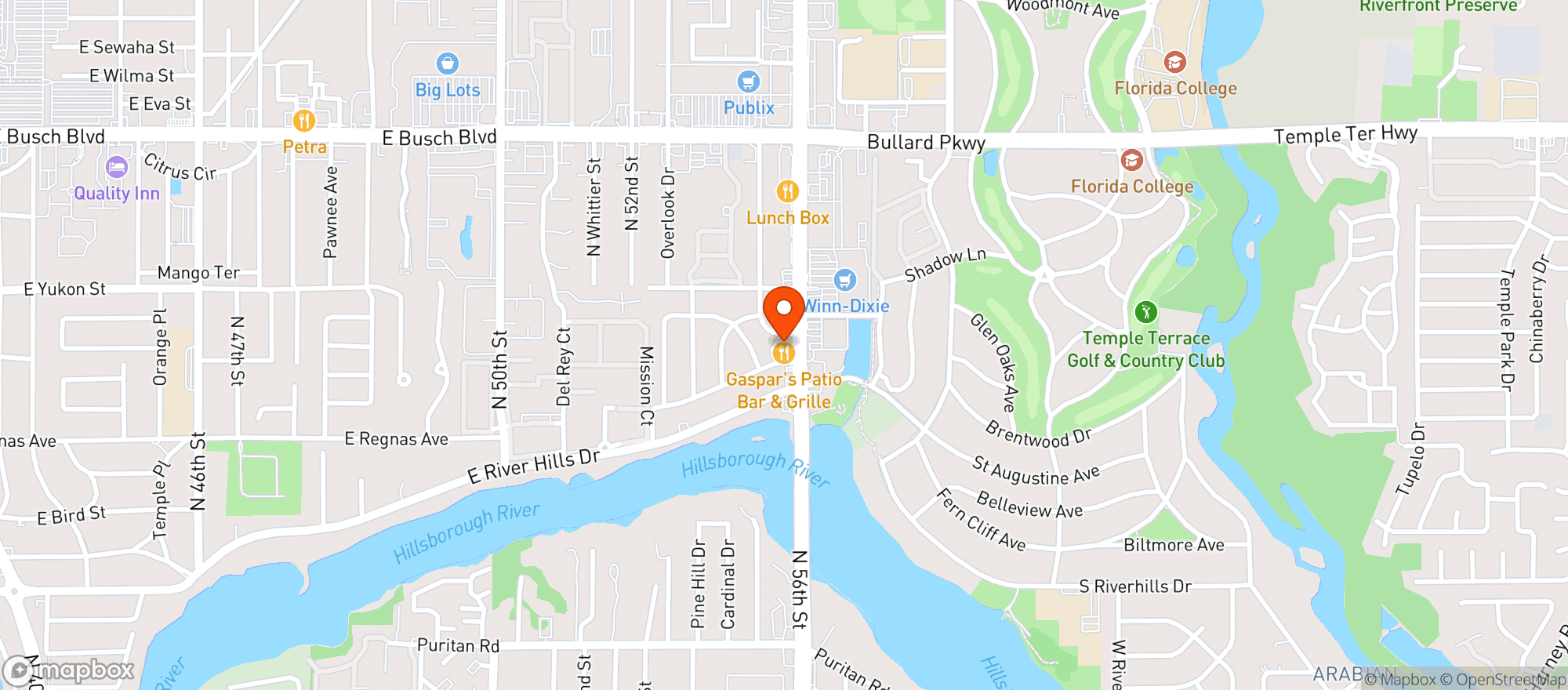 Map showing Gaspars Patio Bar & Grill