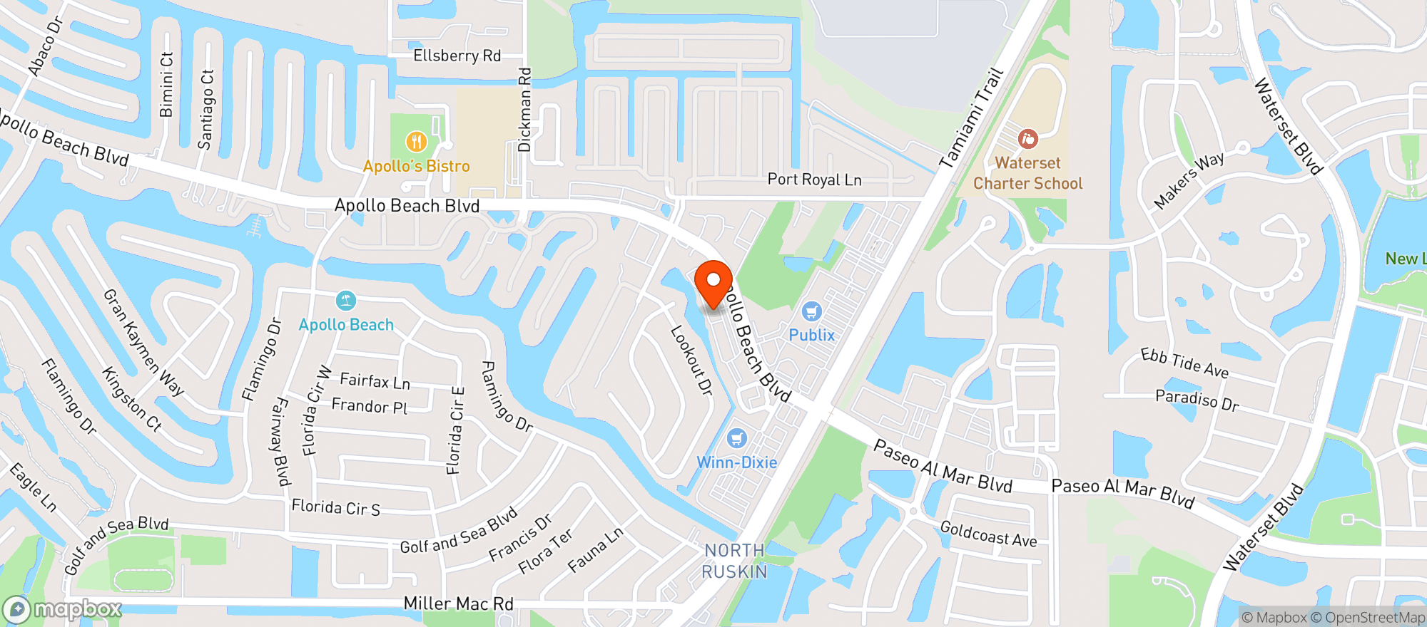 Map showing Apollo Beach Wellness Spa Salon & Boutique