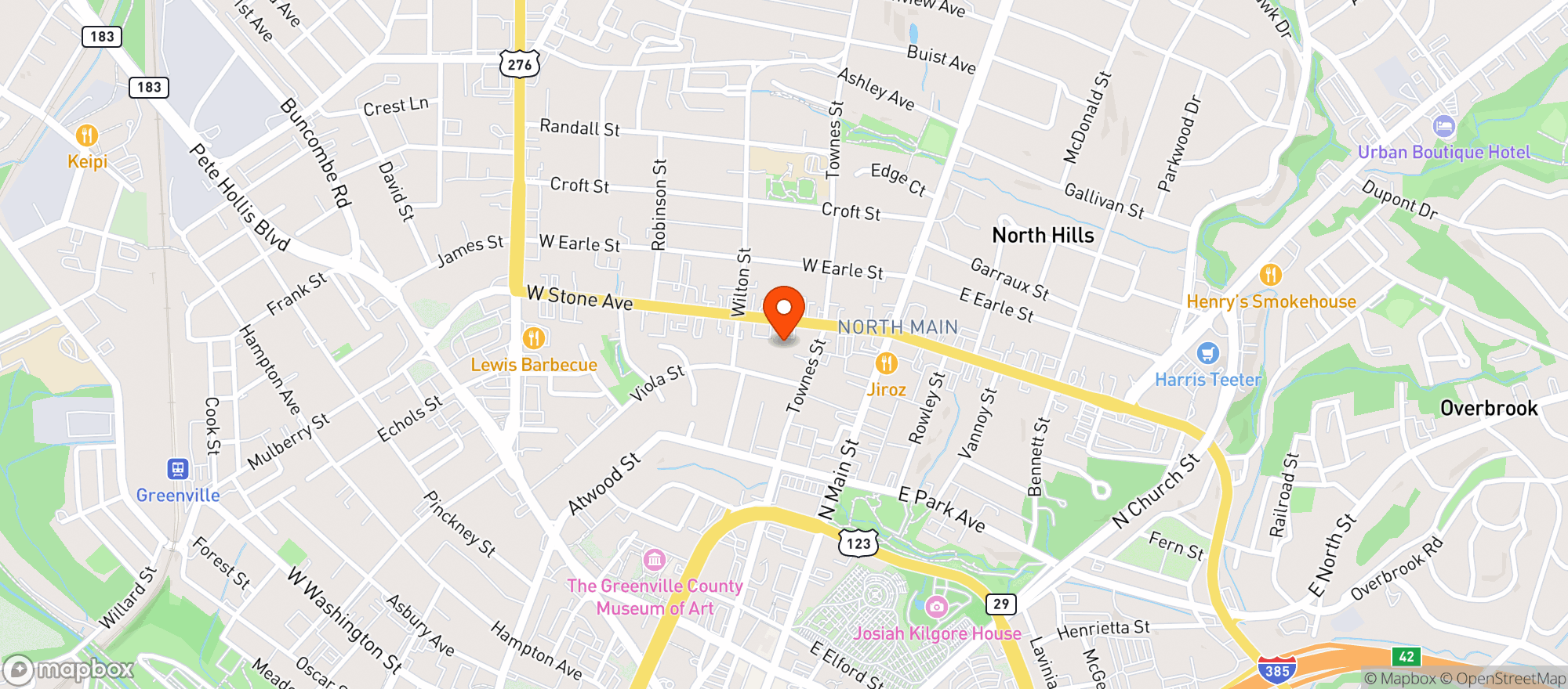 Map showing Moes Original Bar B Que