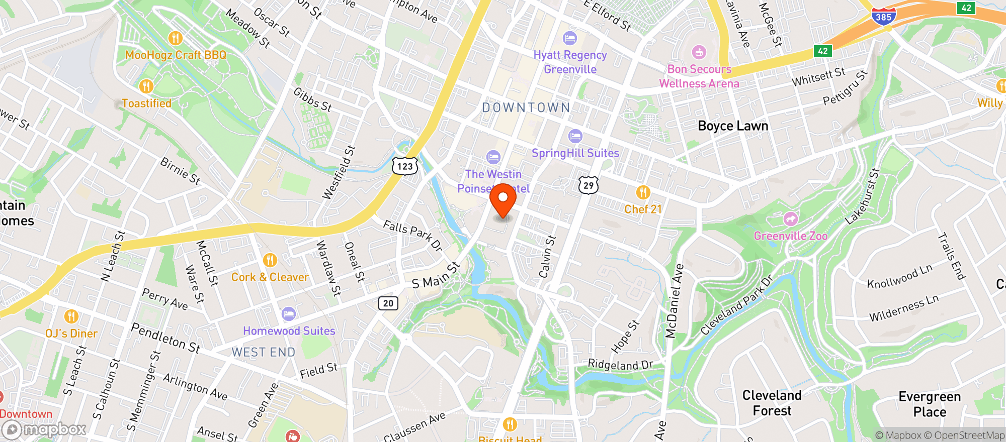 Map showing Camp Modern American Eatery