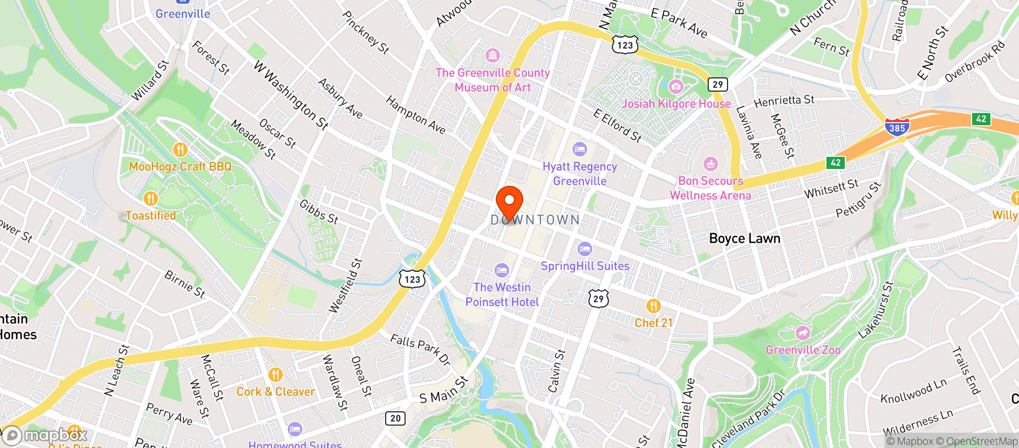 Map showing Greenville Beer Exchange (gvl)