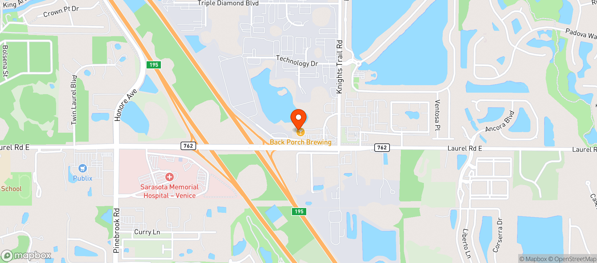 Map showing Back Porch Brewing Company