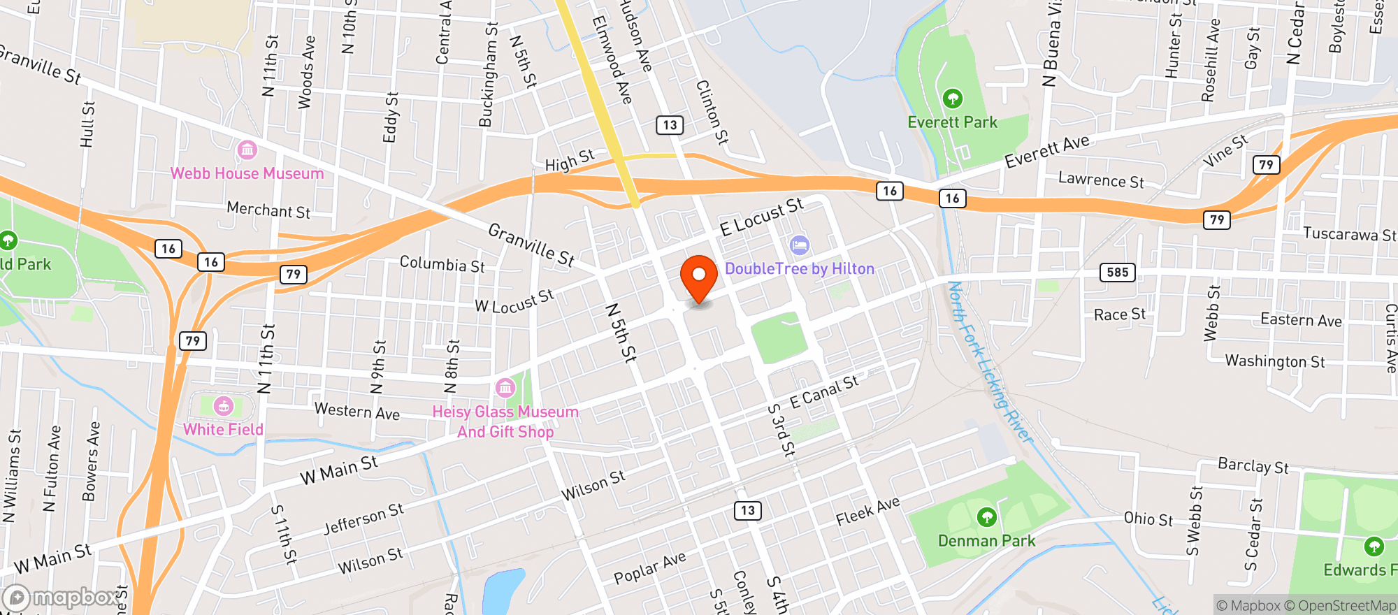 Map showing Dennison University