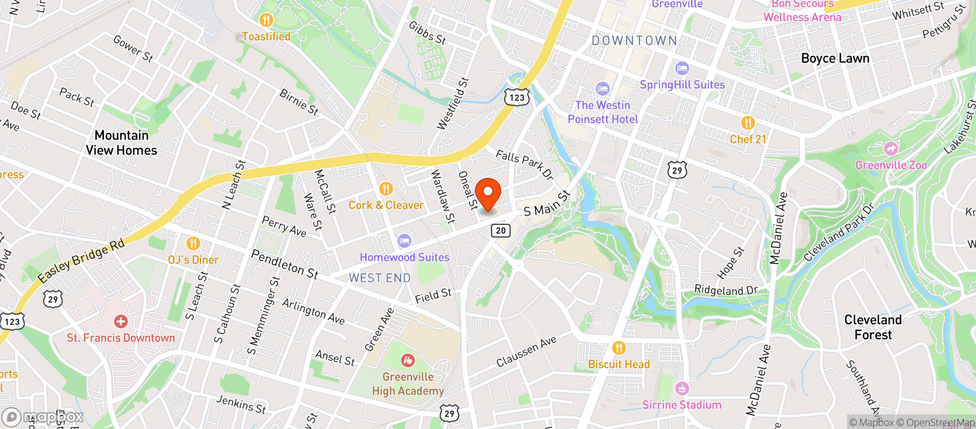 Map showing On The Roxx