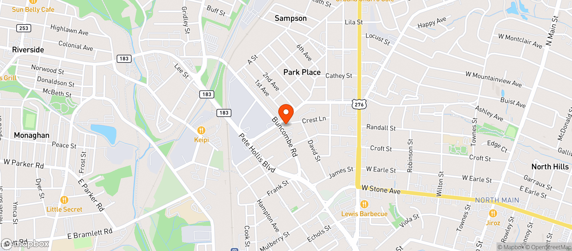 Map showing Hot Corner Mart Inc (gvl)
