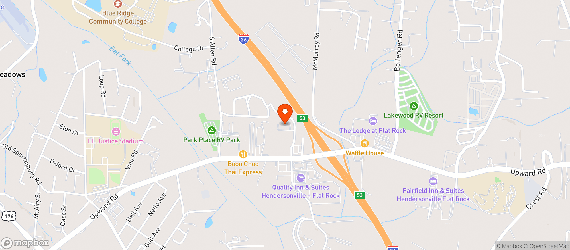 Map showing Holiday Inn Express Flat Rock