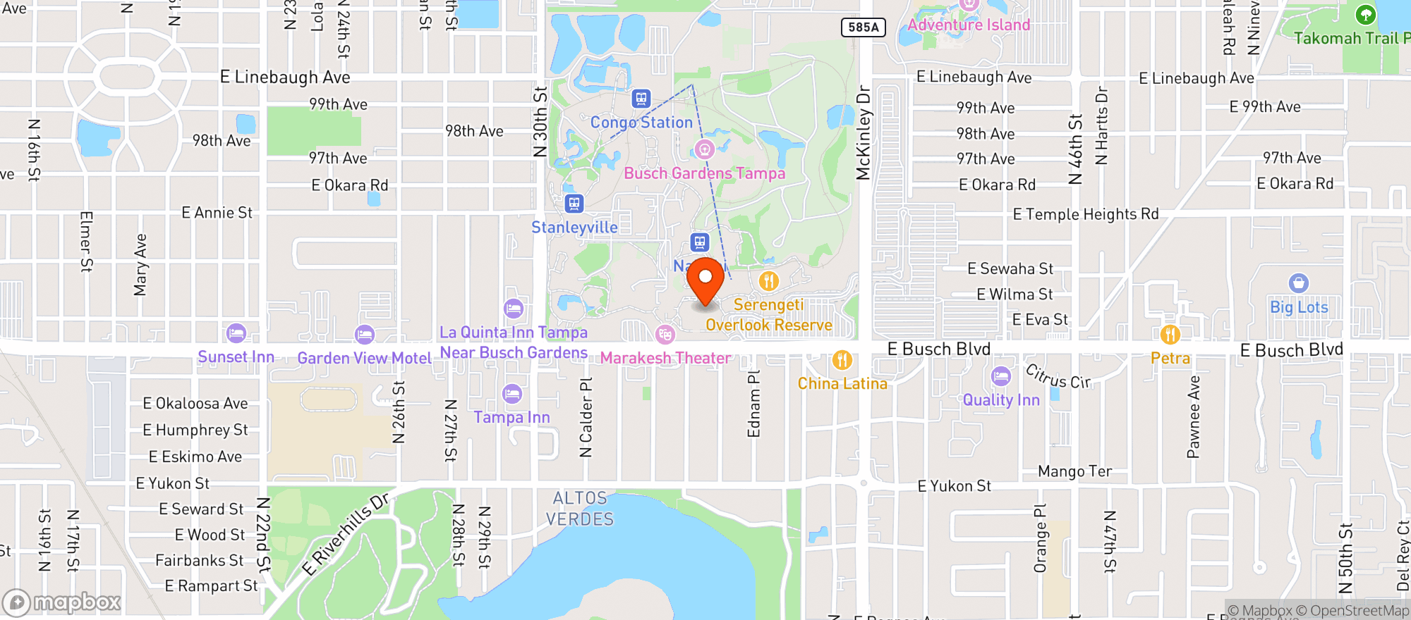 Map showing Busch Gardens Tampa Bay