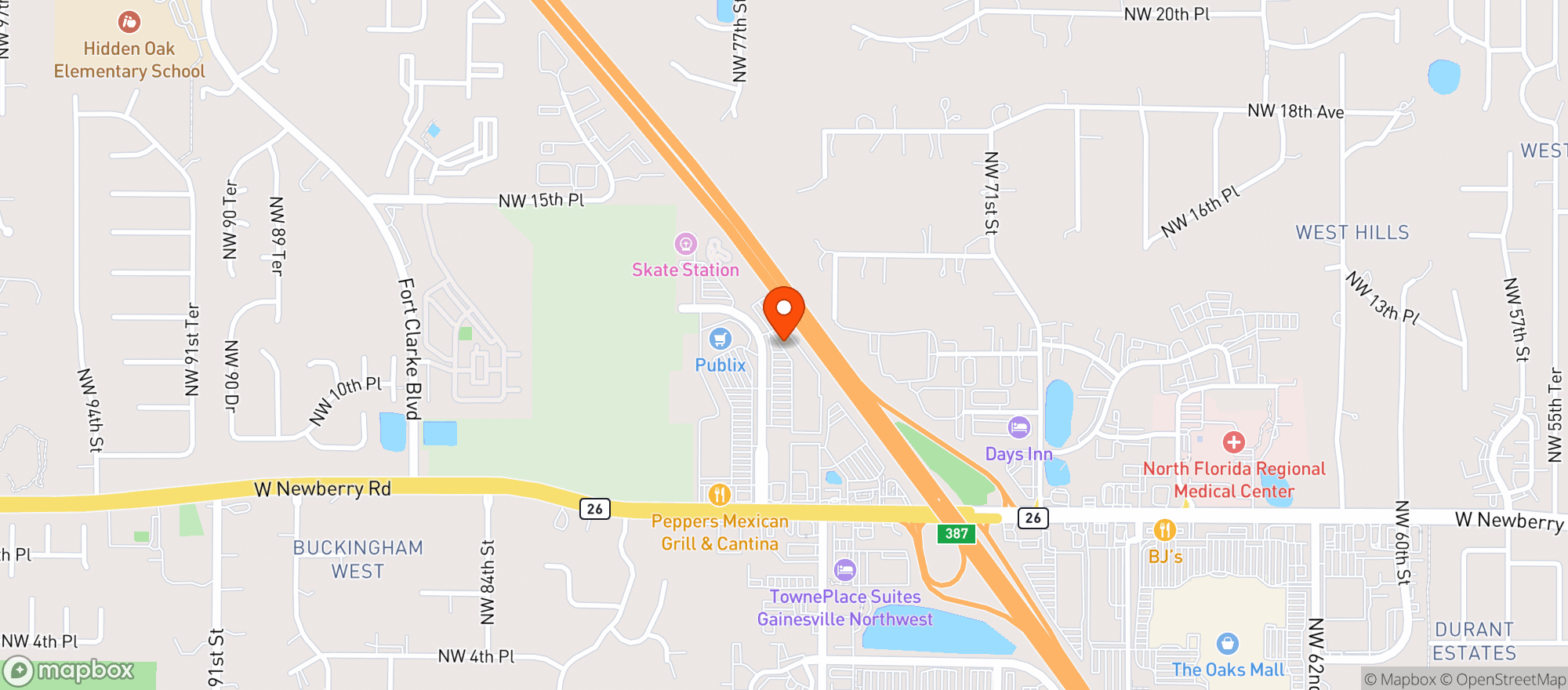 Map showing EARTH ORIGINS MARKET – GAINESVILLE