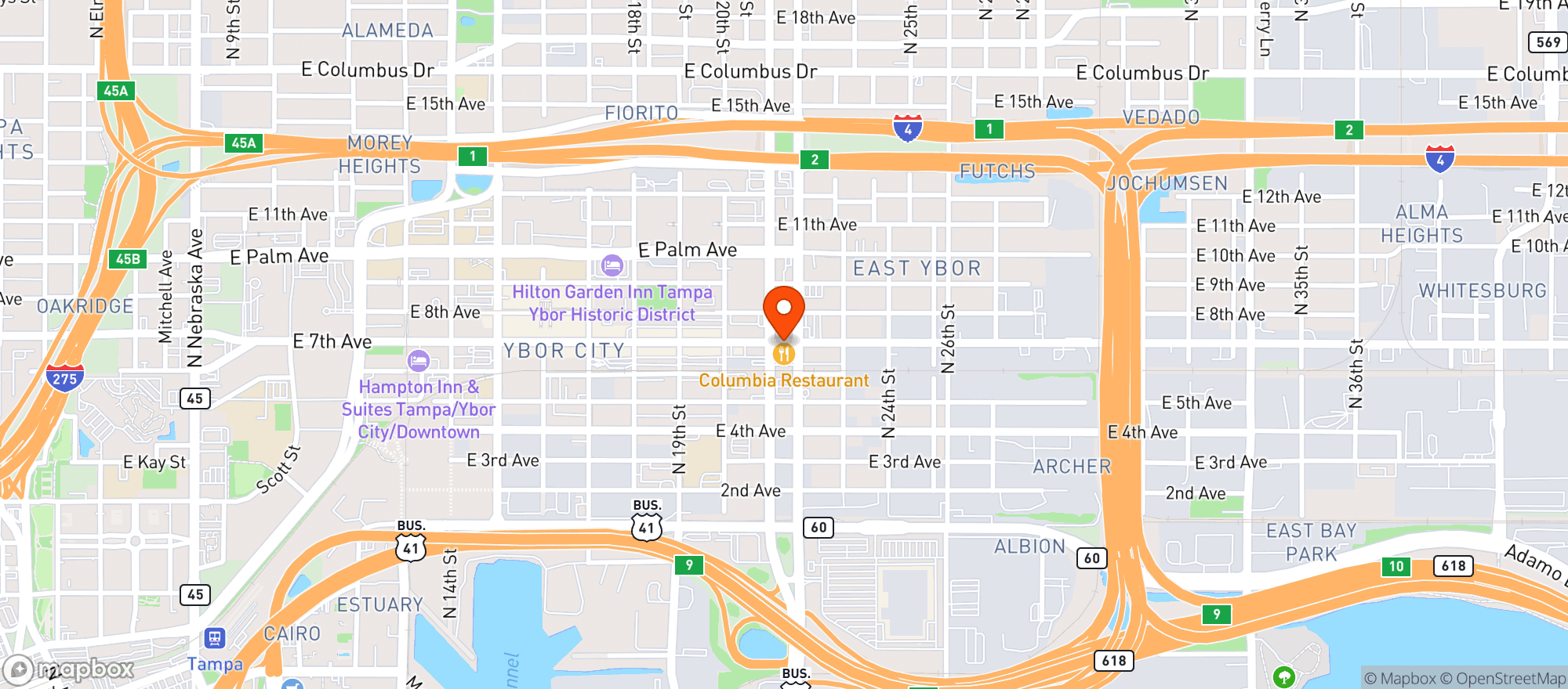 Map showing Columbia Restaurant Flamenco Show