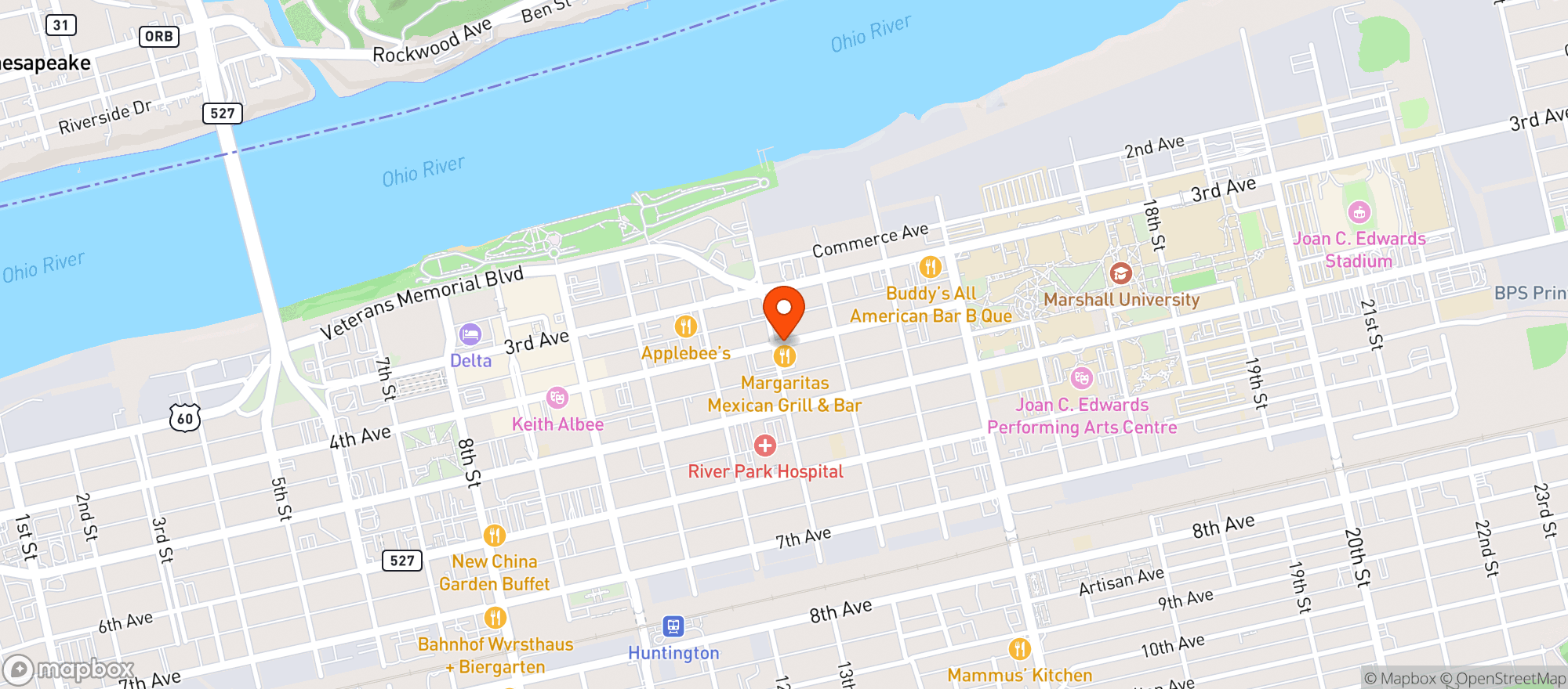 Map showing Margaritas Mexican Bar & Grill