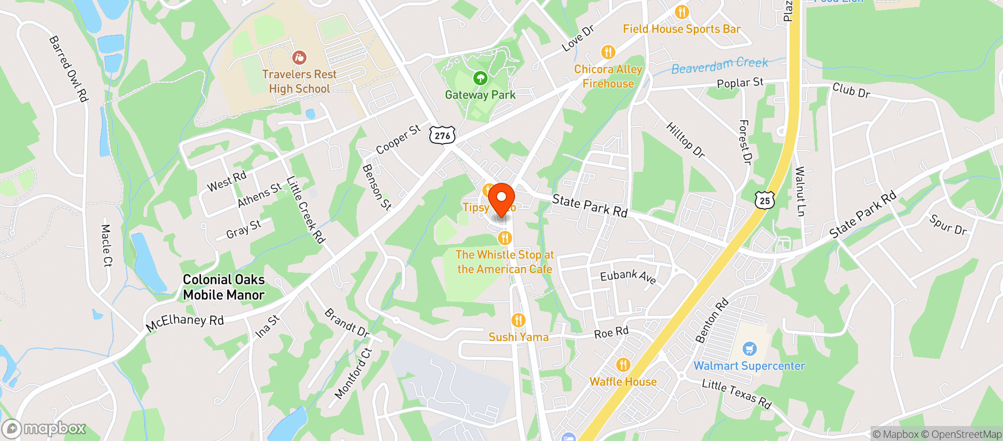 Map showing The Swampy Dog Bar