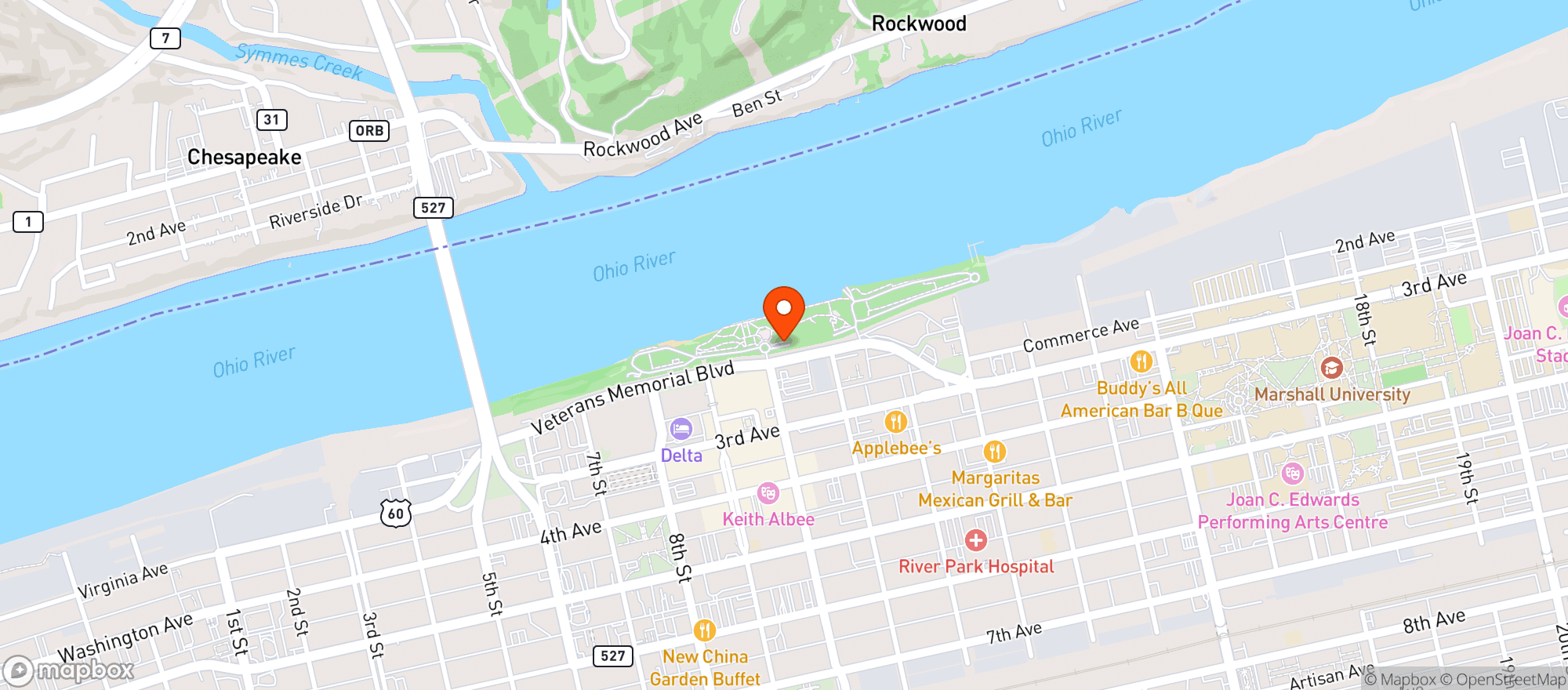 Map showing Harris Riverfront Park
